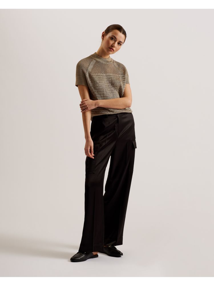 Ted Baker Abaly - Metallic Knitted Short Sleeve Top Beige | 236089-VEA