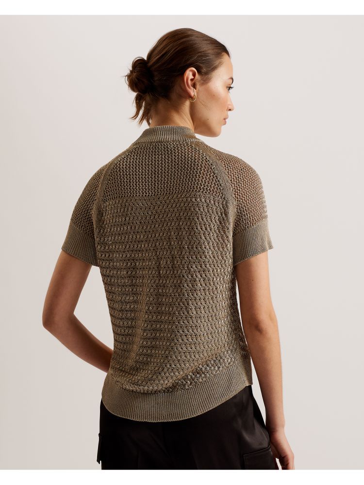 Ted Baker Abaly - Metallic Knitted Short Sleeve Top Beige | 236089-VEA