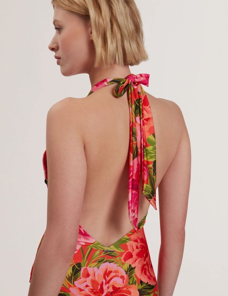 Ted Baker Abygal - Floral Print Plunge Halter Neck Swimsuit Corail | 439682-SNV
