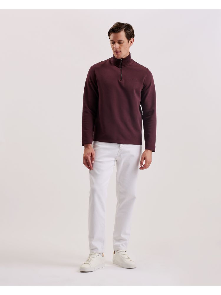 Ted Baker Actos - Branded Half Zip Cotton Blend Sweatshirt Bordeaux | 273490-SJO