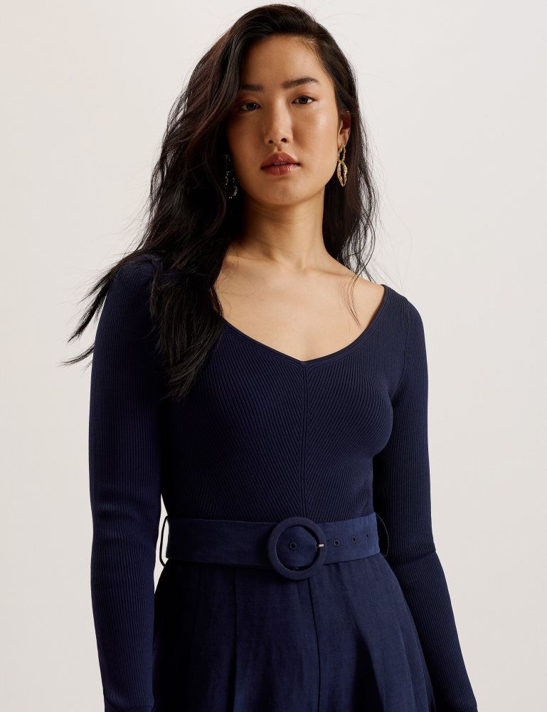 Ted Baker Agatea - Off Shoulder Belted Wide Leg Jumpsuit Bleu Marine | 602381-OUT