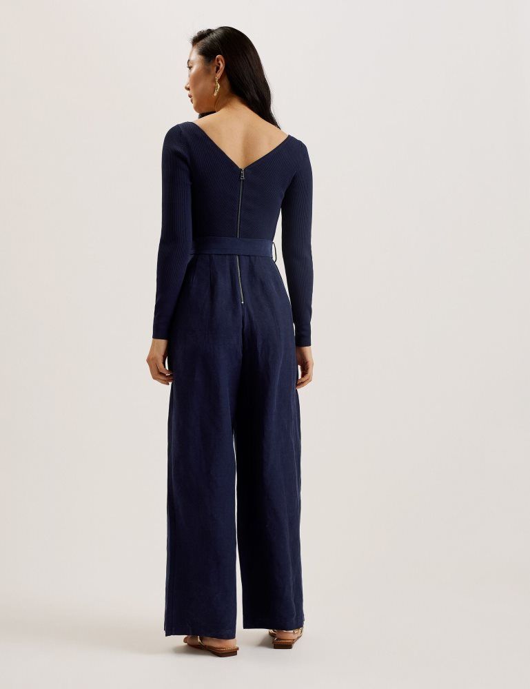 Ted Baker Agatea - Off Shoulder Belted Wide Leg Jumpsuit Bleu Marine | 602381-OUT