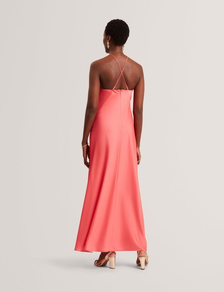 Ted Baker Ajima - Floral Graphic Halter Neck Satin Maxi Dress Corail | 091265-BYG