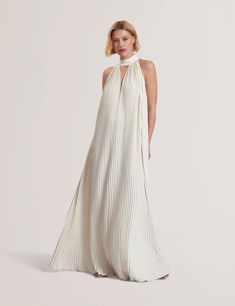 Ted Baker Akala - Halter Neck Pleated Maxi Dress Blanche | 754829-EVO