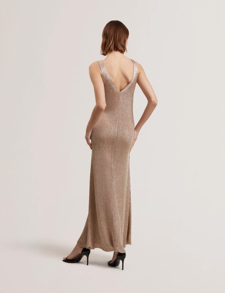 Ted Baker Alarnaa - Metallic Knit Sleeveless Column Maxi Dress Doré | 019324-PML