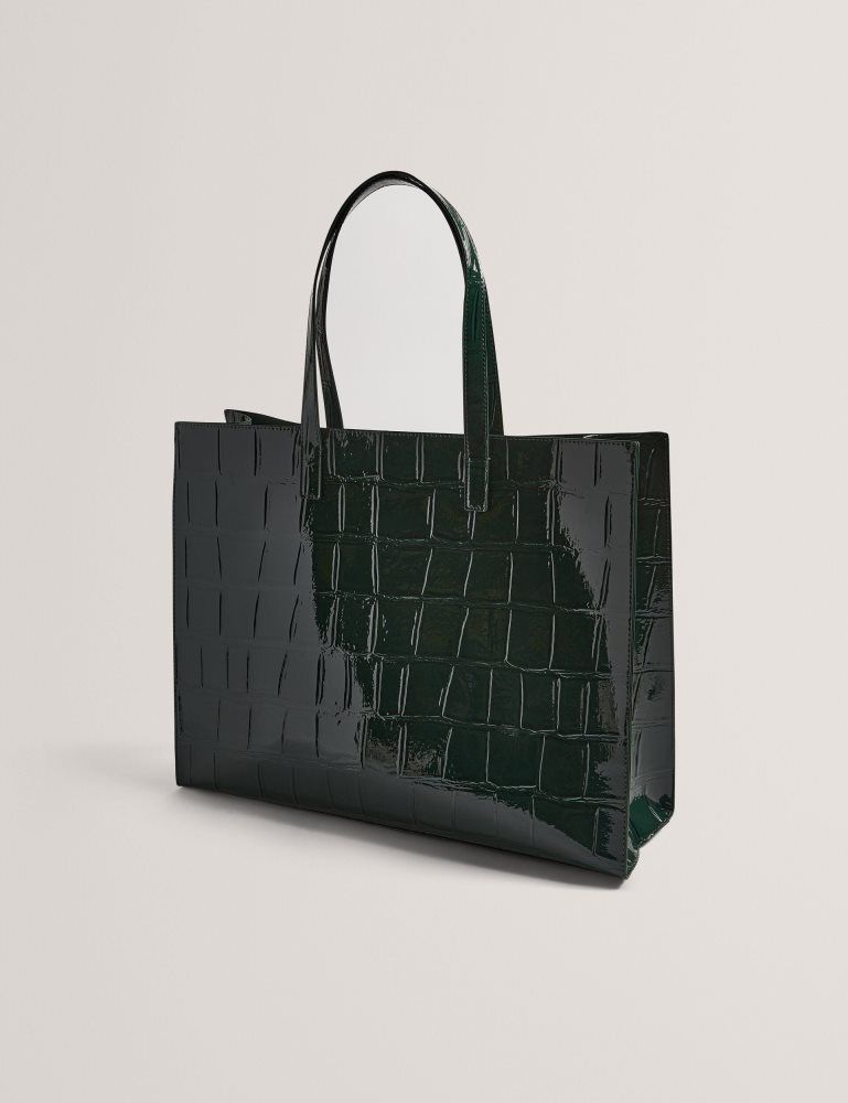 Ted Baker Allicon - Patent Croc Effect Wide Icon Tote Bag Vert | 349160-NWT