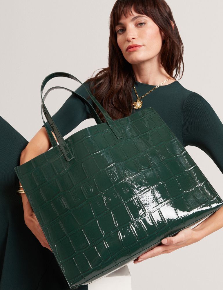 Ted Baker Allicon - Patent Croc Effect Wide Icon Tote Bag Vert | 489023-JPZ