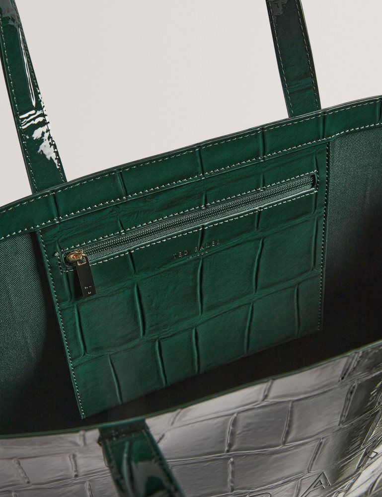 Ted Baker Allicon - Patent Croc Effect Wide Icon Tote Bag Vert | 489023-JPZ