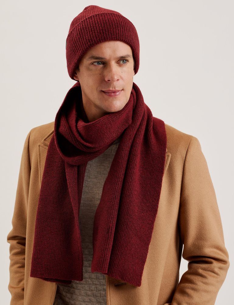 Ted Baker Alliiys - Ribbed Knit Hat And Scarf Set Bordeaux | 680493-SXO