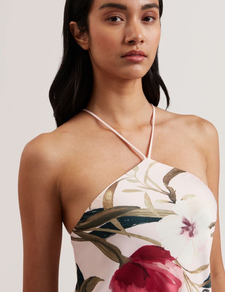 Ted Baker Almaria - Floral Halter Neck Woven Maxi Dress Rose | 395420-BTG