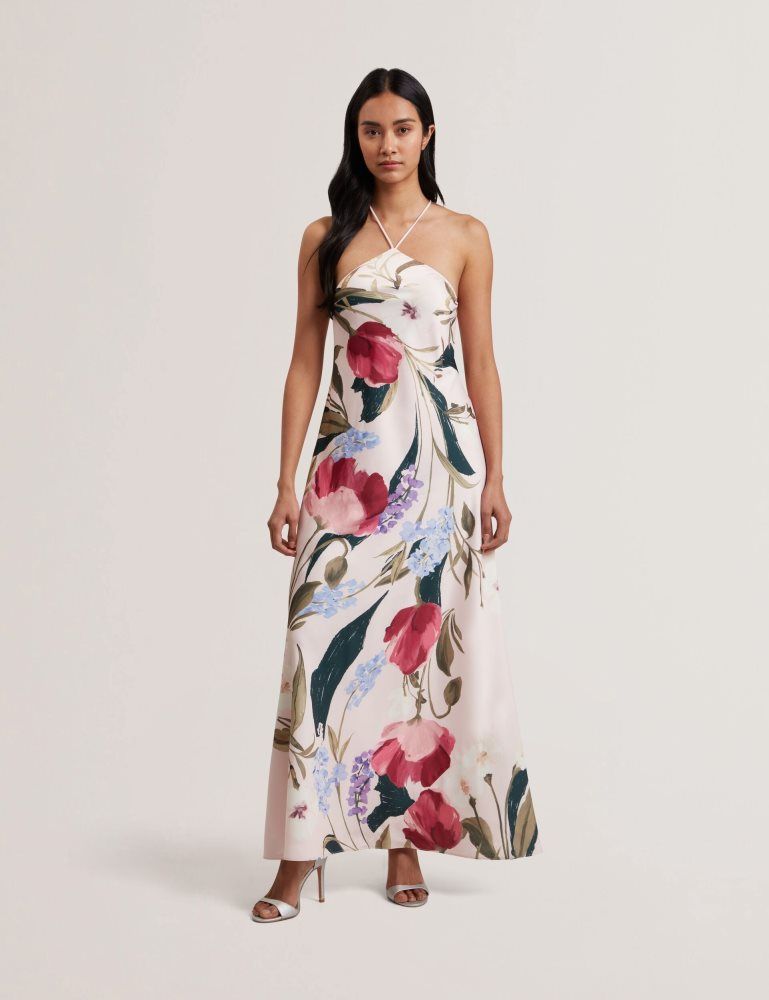 Ted Baker Almaria - Floral Halter Neck Woven Maxi Dress Rose | 395420-BTG