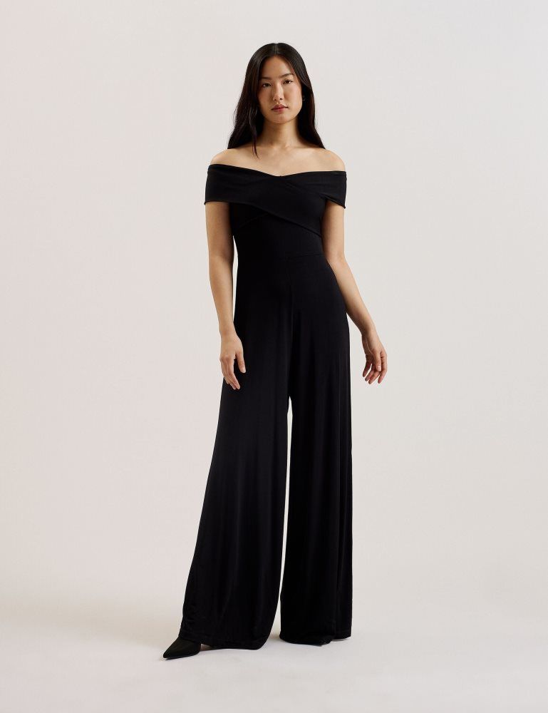 Ted Baker Almhaa - Off Shoulder Wide Leg Jersey Jumpsuit Noir | 179568-YUS