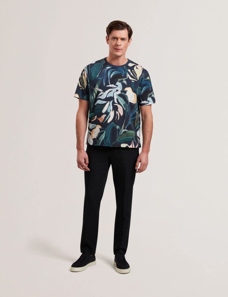 Ted Baker Almoi - Floral Print Pure Cotton T-shirt Noir | 573914-BRQ