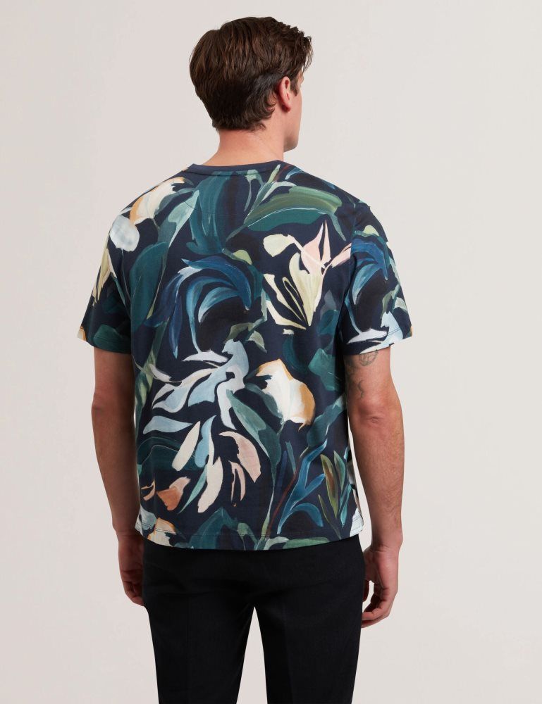 Ted Baker Almoi - Floral Print Pure Cotton T-shirt Noir | 573914-BRQ