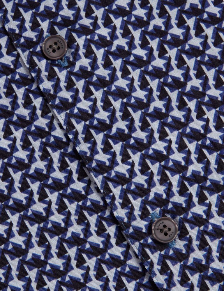 Ted Baker Alphso - Geometric Print Pure Cotton Short Sleeve Shirt Bleu Marine | 245860-QYP