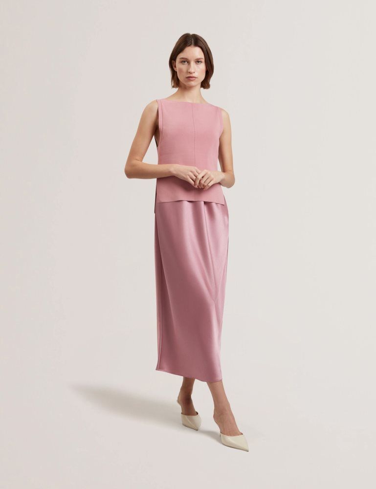 Ted Baker Ammil - Satin Midi Slip Dress With Removable Tank Rose | 957460-GDZ