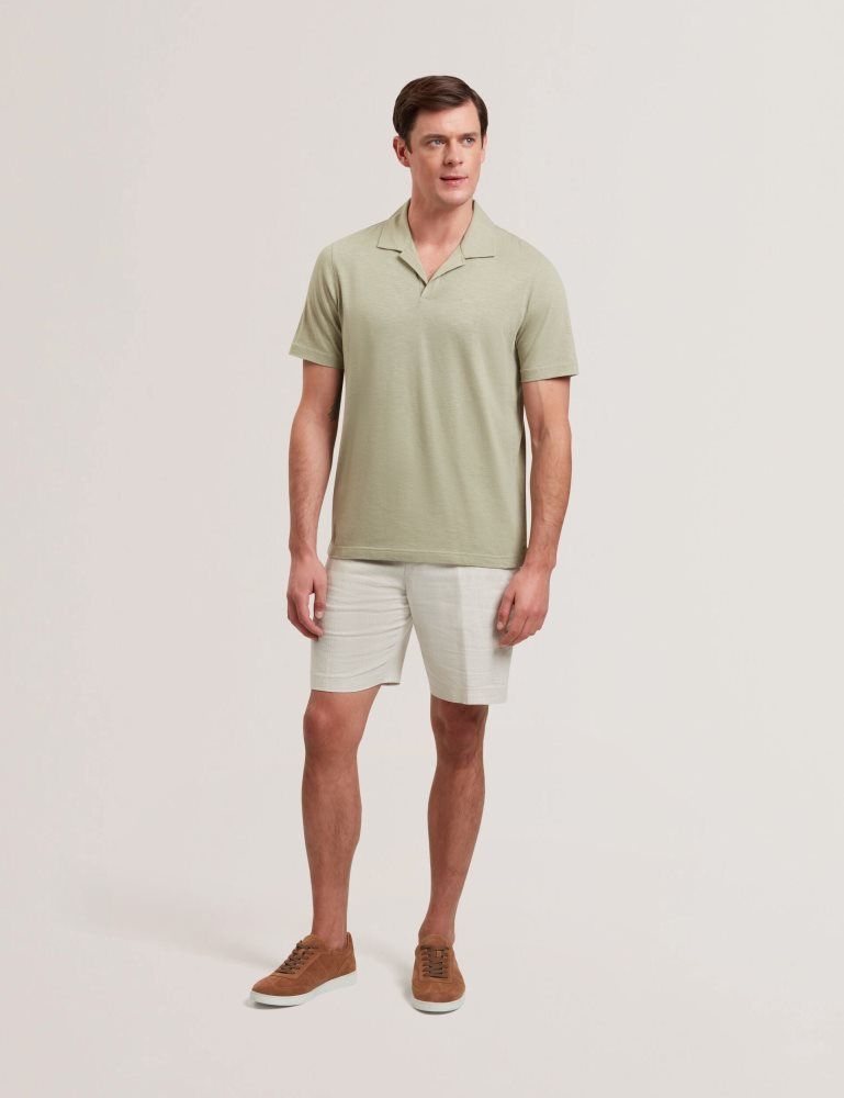 Ted Baker Anito - Cotton Linen Open Neck Polo Shirt Kaki | 804651-DVB
