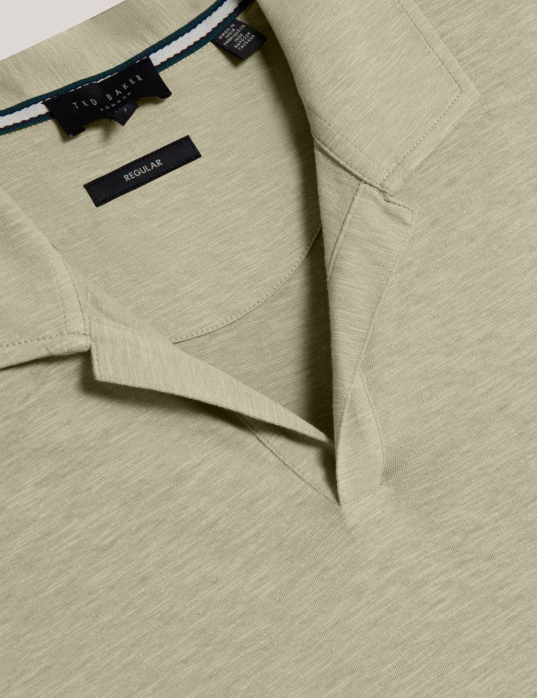 Ted Baker Anito - Cotton Linen Open Neck Polo Shirt Kaki | 804651-DVB