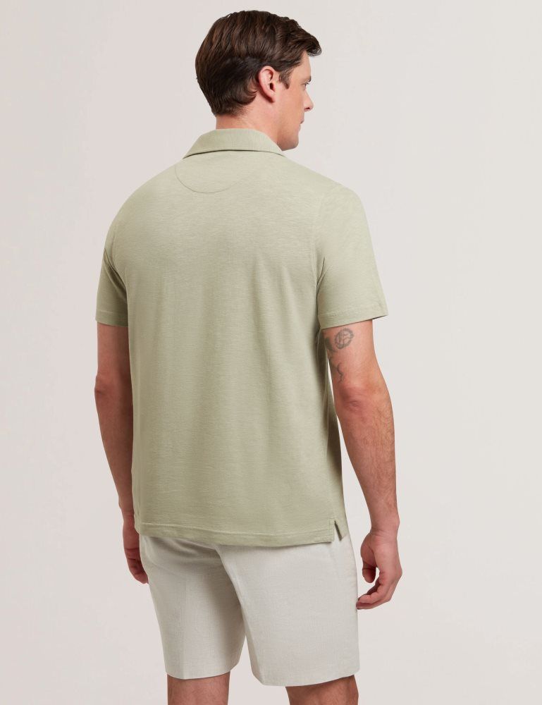 Ted Baker Anito - Cotton Linen Open Neck Polo Shirt Kaki | 804651-DVB