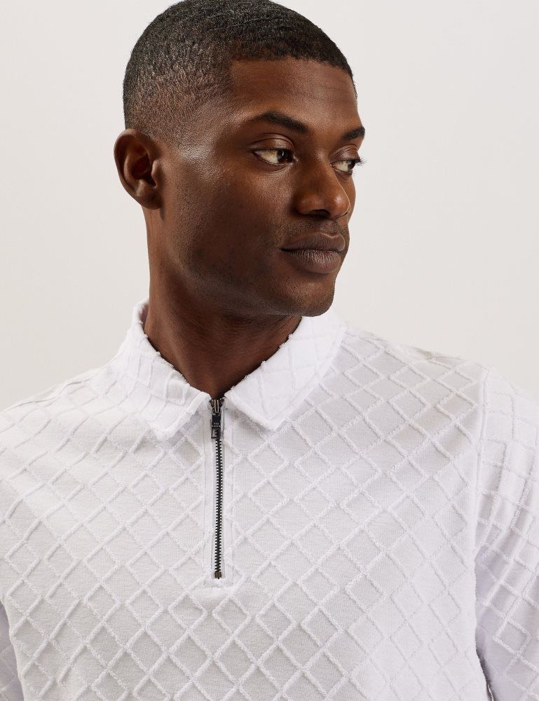 Ted Baker Ansom - Short Sleeve Regular Textured Towelling Zip Polo Blanche | 120863-MTP
