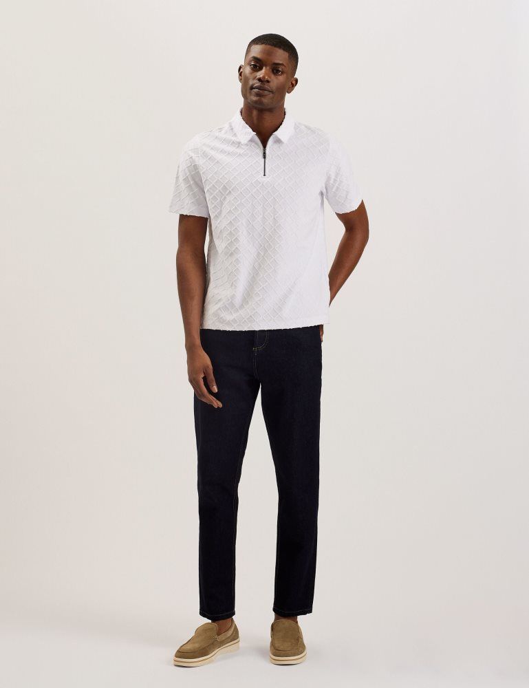 Ted Baker Ansom - Short Sleeve Regular Textured Towelling Zip Polo Blanche | 120863-MTP