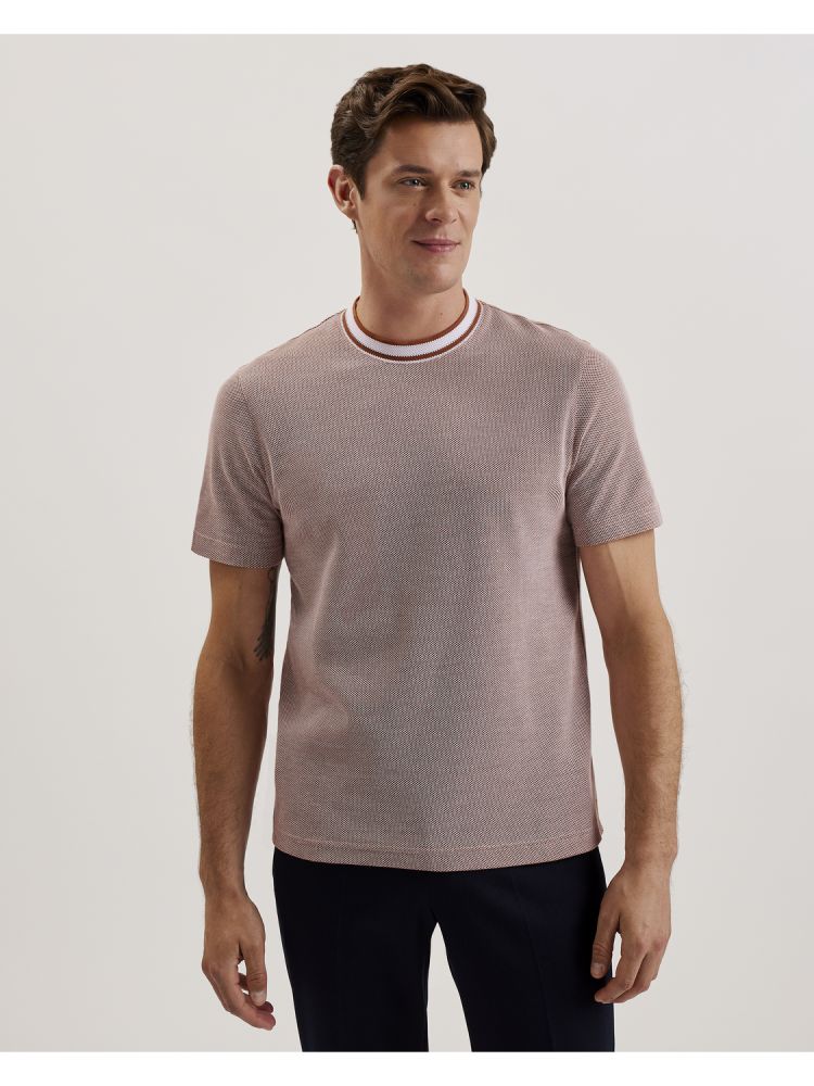 Ted Baker Arlon - Textured Stripe Detail Cotton T-shirt Marron | 689451-DFM