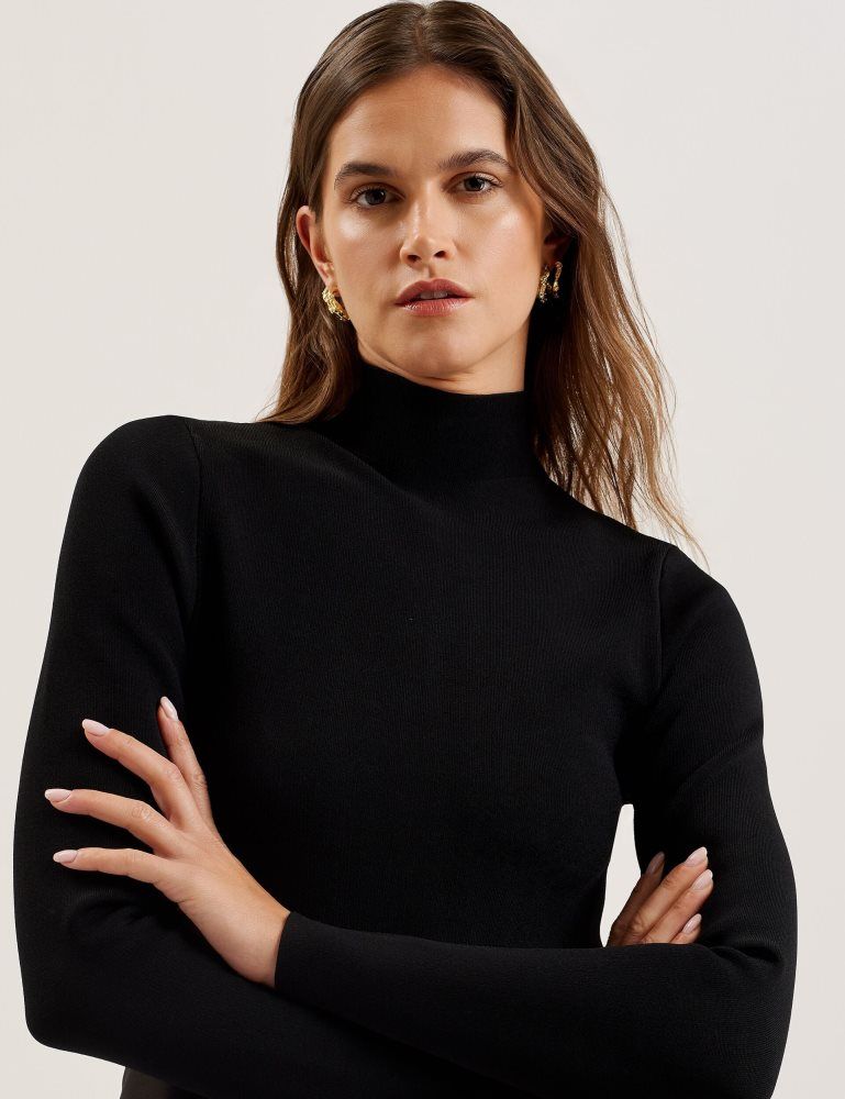 Ted Baker Asnes - Knit Bodice Midi Dress With Printed Skirt Noir | 689240-OVJ
