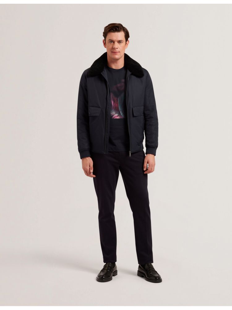 Ted Baker Avitore - Zip Bomber Jacket With Removable Collar Bleu Marine | 167394-NRK