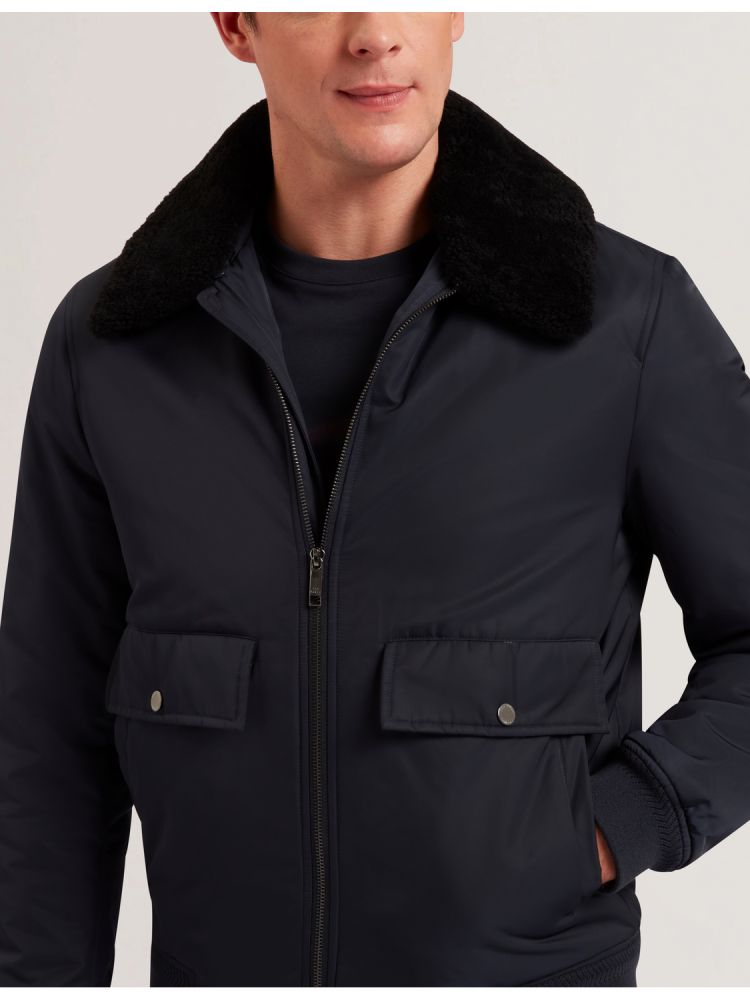 Ted Baker Avitore - Zip Bomber Jacket With Removable Collar Bleu Marine | 167394-NRK