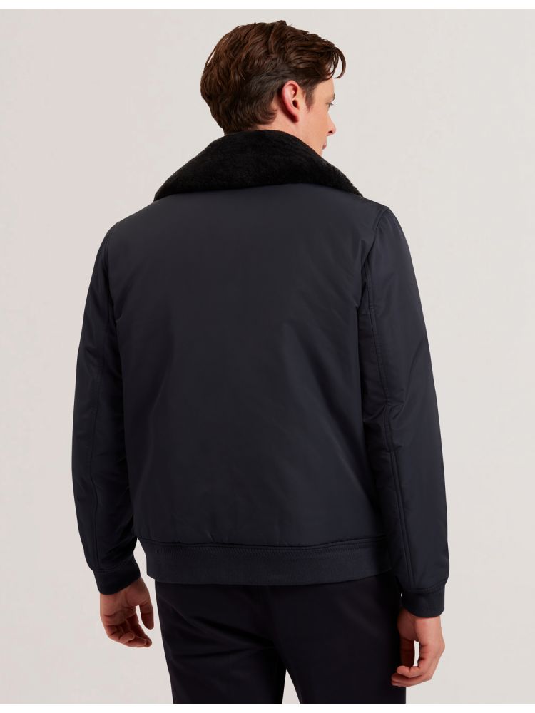 Ted Baker Avitore - Zip Bomber Jacket With Removable Collar Bleu Marine | 167394-NRK