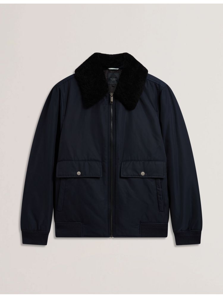 Ted Baker Avitore - Zip Bomber Jacket With Removable Collar Bleu Marine | 167394-NRK
