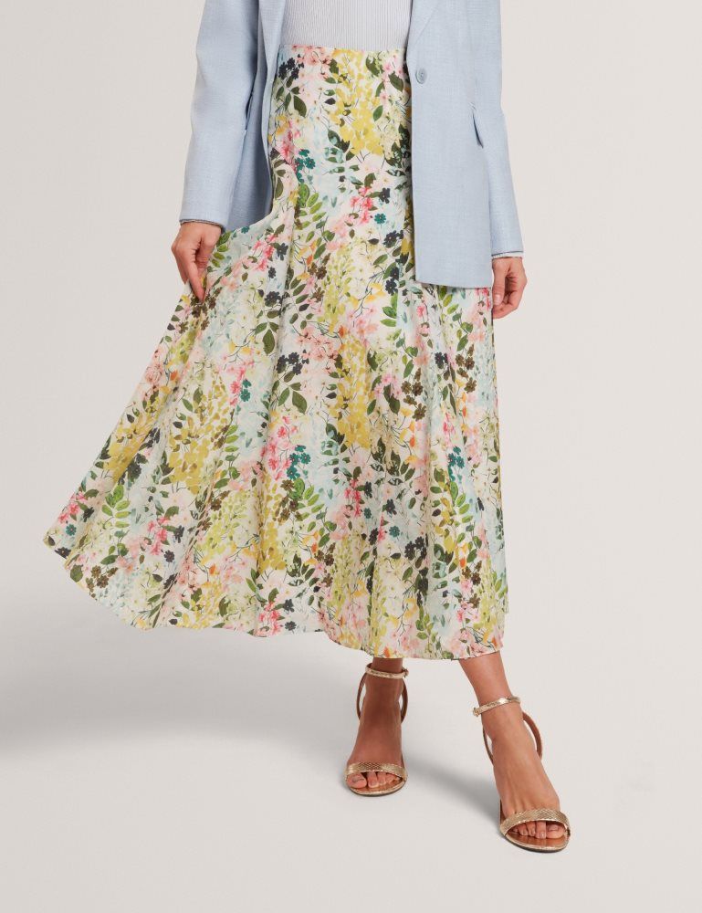 Ted Baker Azulla - Floral A-line Woven Midi Skirt Blanche | 086573-SRK