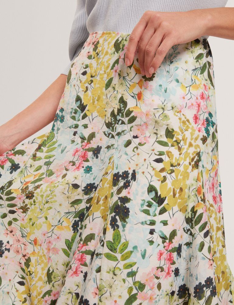 Ted Baker Azulla - Floral A-line Woven Midi Skirt Blanche | 086573-SRK