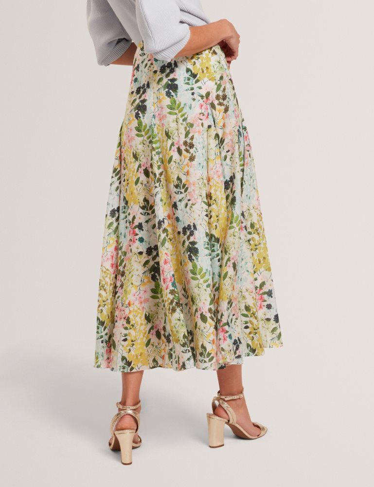 Ted Baker Azulla - Floral A-line Woven Midi Skirt Blanche | 086573-SRK