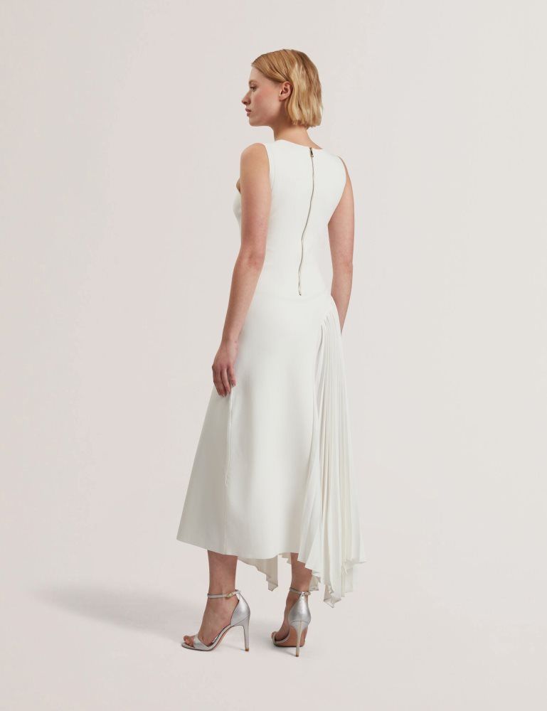 Ted Baker Azzina - Pleated Panel Sleeveless Knitted Midi Dress Blanche | 782159-QCO