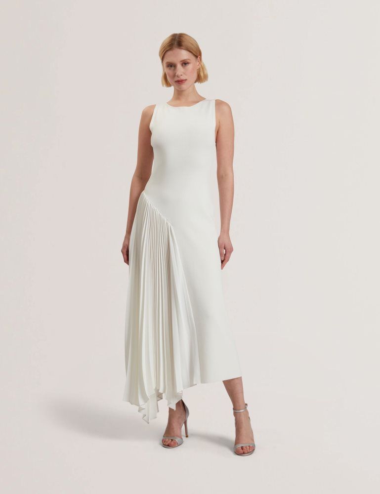 Ted Baker Azzina - Pleated Panel Sleeveless Knitted Midi Dress Blanche | 782159-QCO