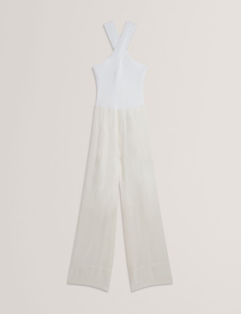 Ted Baker Baiblu - Halter Neck Knit Bodice Jumpsuit Blanche | 217534-PXU
