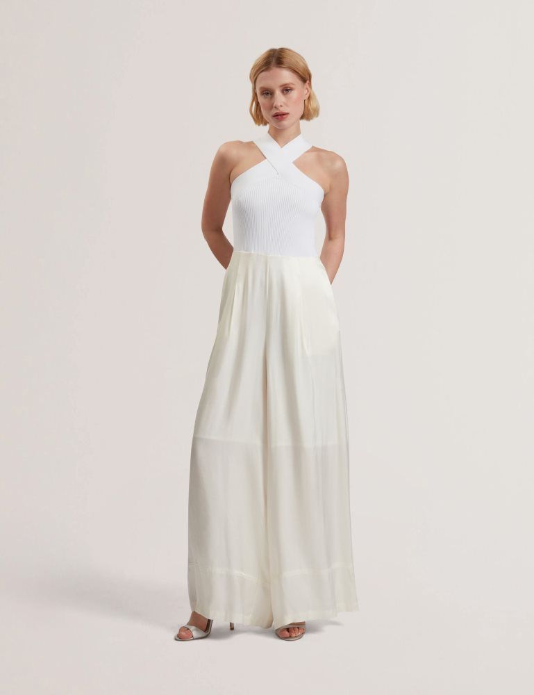 Ted Baker Baiblu - Halter Neck Knit Bodice Jumpsuit Blanche | 217534-PXU