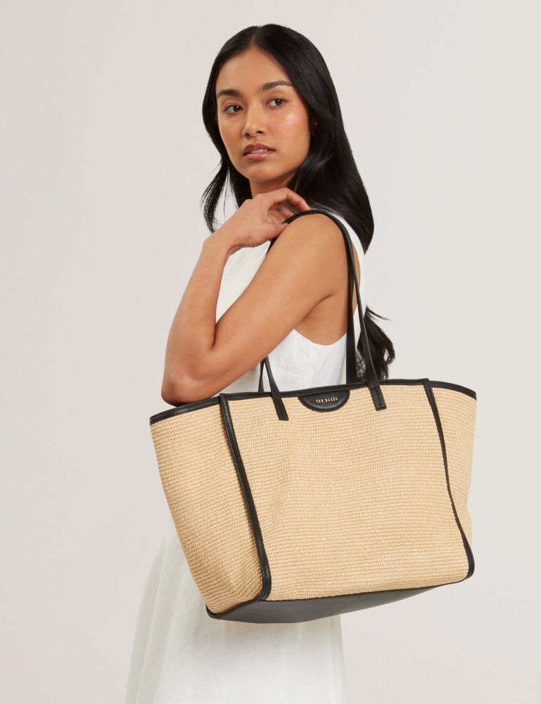 Ted Baker Barni - Faux Raffia Leather Trim Large Shopper Bag Noir | 273056-MPW