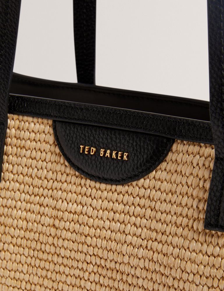 Ted Baker Barni - Faux Raffia Leather Trim Large Shopper Bag Noir | 273056-MPW