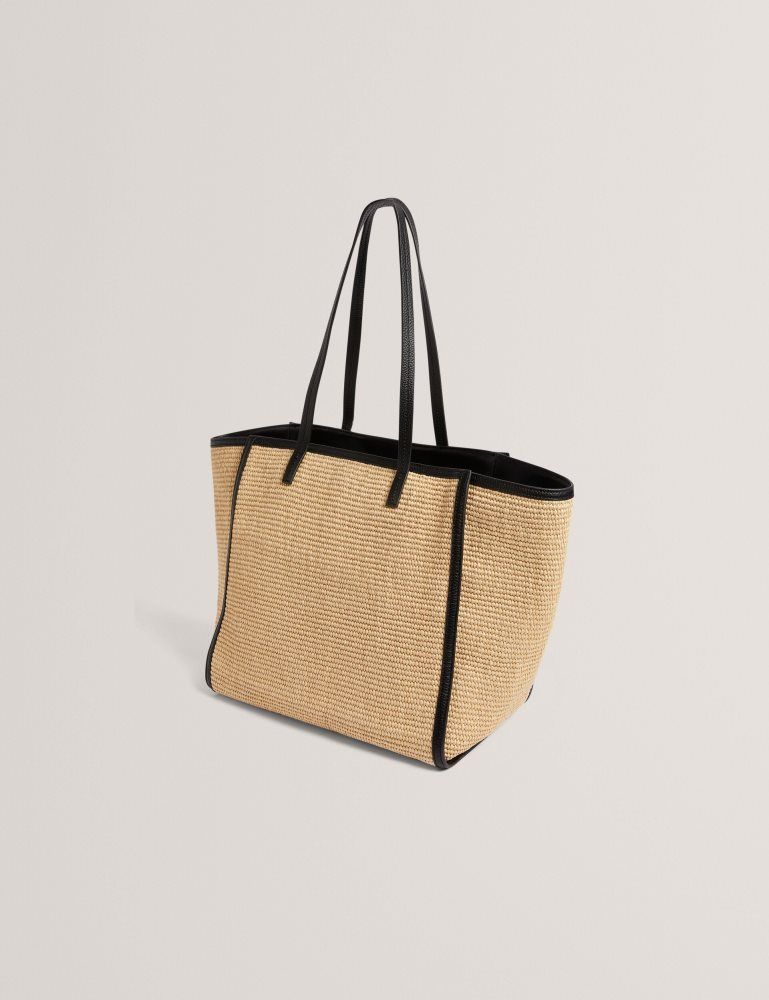 Ted Baker Barni - Faux Raffia Leather Trim Large Shopper Bag Noir | 273056-MPW