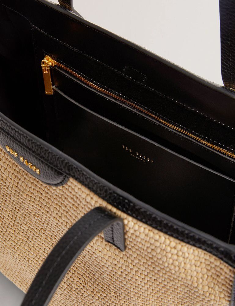 Ted Baker Barni - Faux Raffia Leather Trim Large Shopper Bag Noir | 273056-MPW