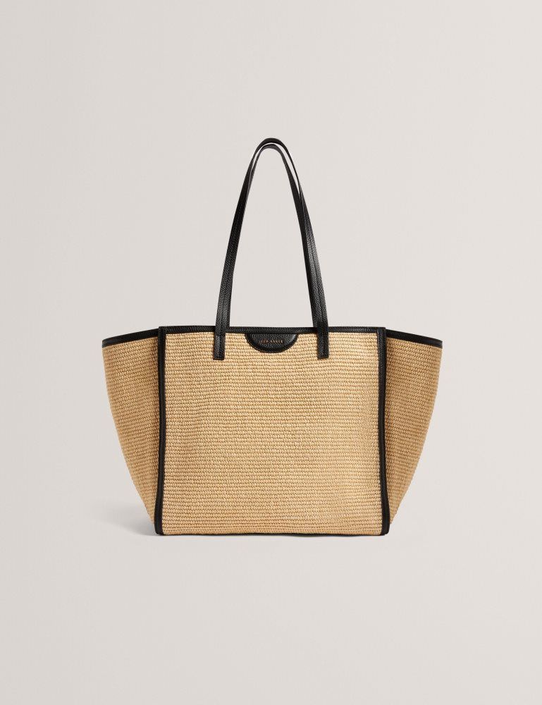 Ted Baker Barni - Faux Raffia Leather Trim Large Shopper Bag Noir | 273056-MPW