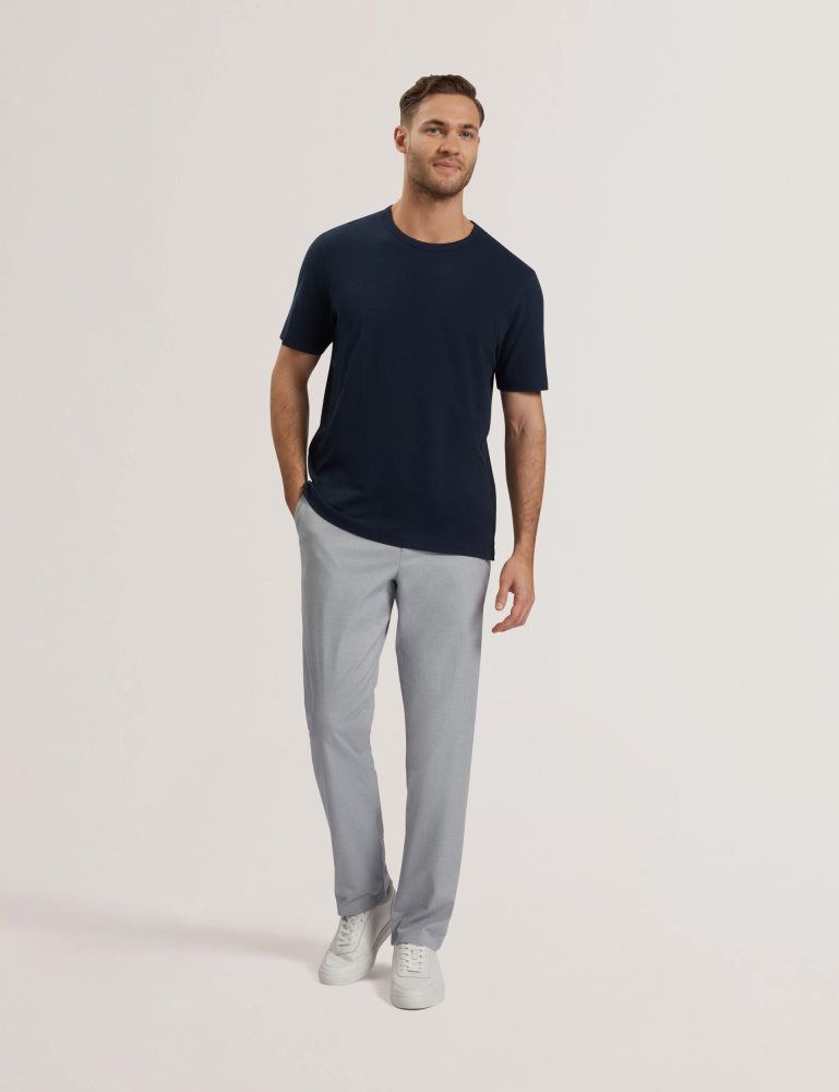 Ted Baker Bartol - Regular Cotton Linen Crew Neck T-shirt Bleu Marine | 458719-TEI