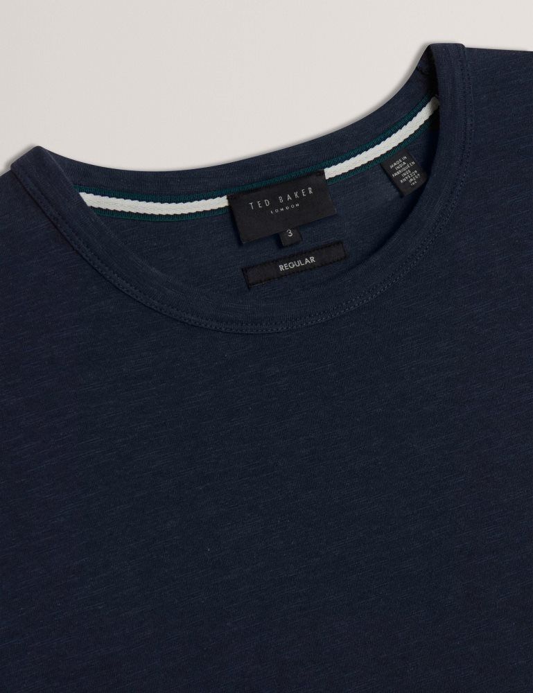 Ted Baker Bartol - Regular Cotton Linen Crew Neck T-shirt Bleu Marine | 458719-TEI