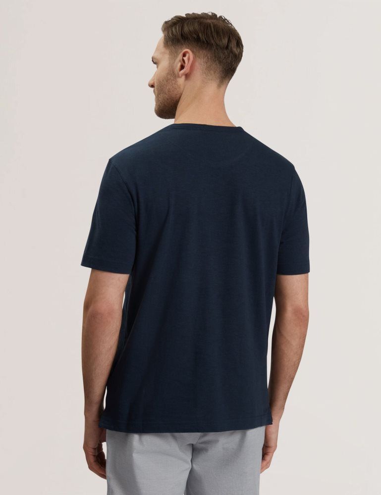Ted Baker Bartol - Regular Cotton Linen Crew Neck T-shirt Bleu Marine | 458719-TEI