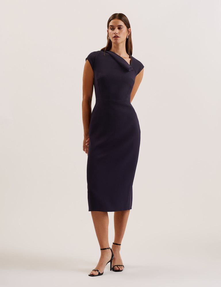 Ted Baker Bayree - Folded Neckline Pencil Midi Dress Bleu Marine | 940587-LBX