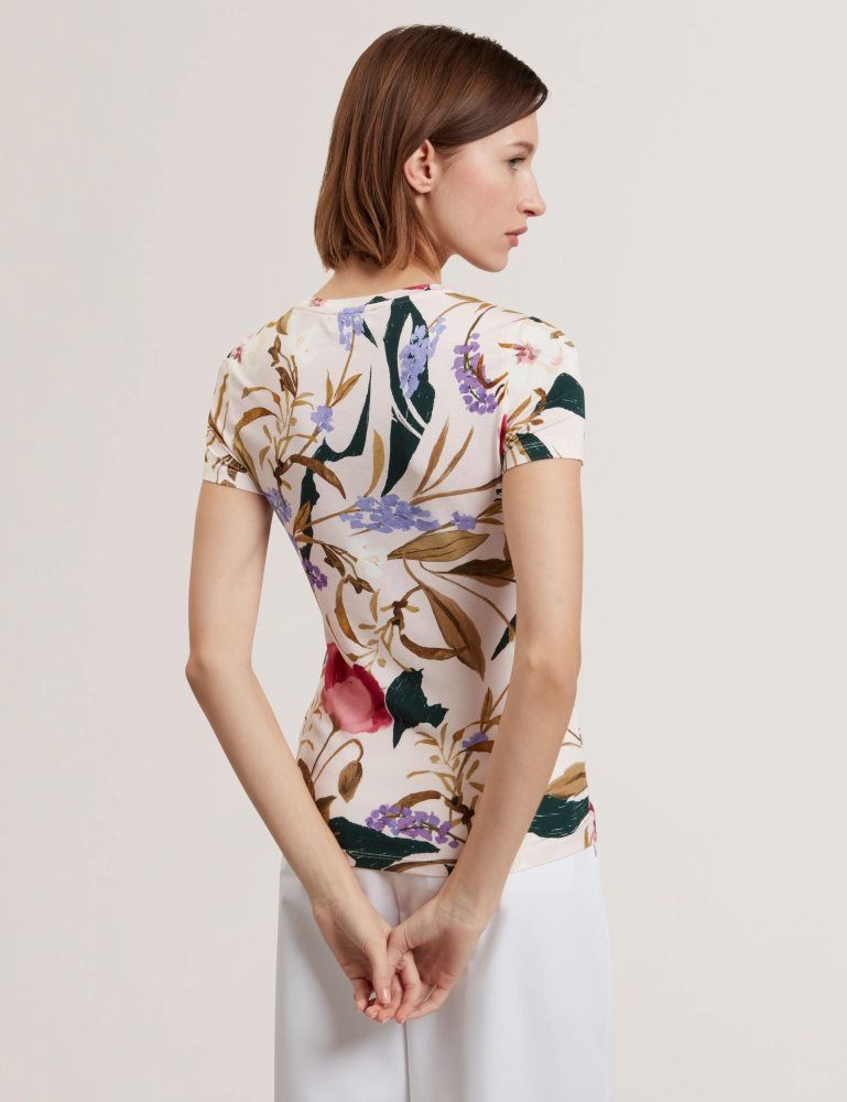 Ted Baker Belliea - Painted Floral Print Slim Fit T-shirt Rose | 769428-WYA