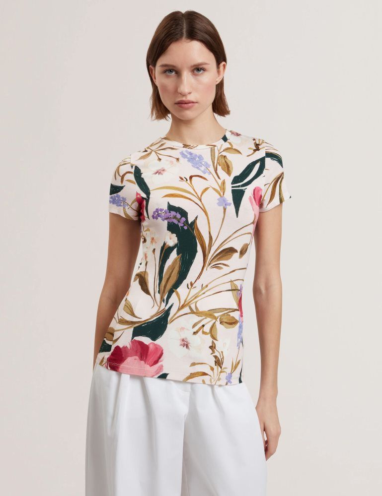 Ted Baker Belliea - Painted Floral Print Slim Fit T-shirt Rose | 769428-WYA