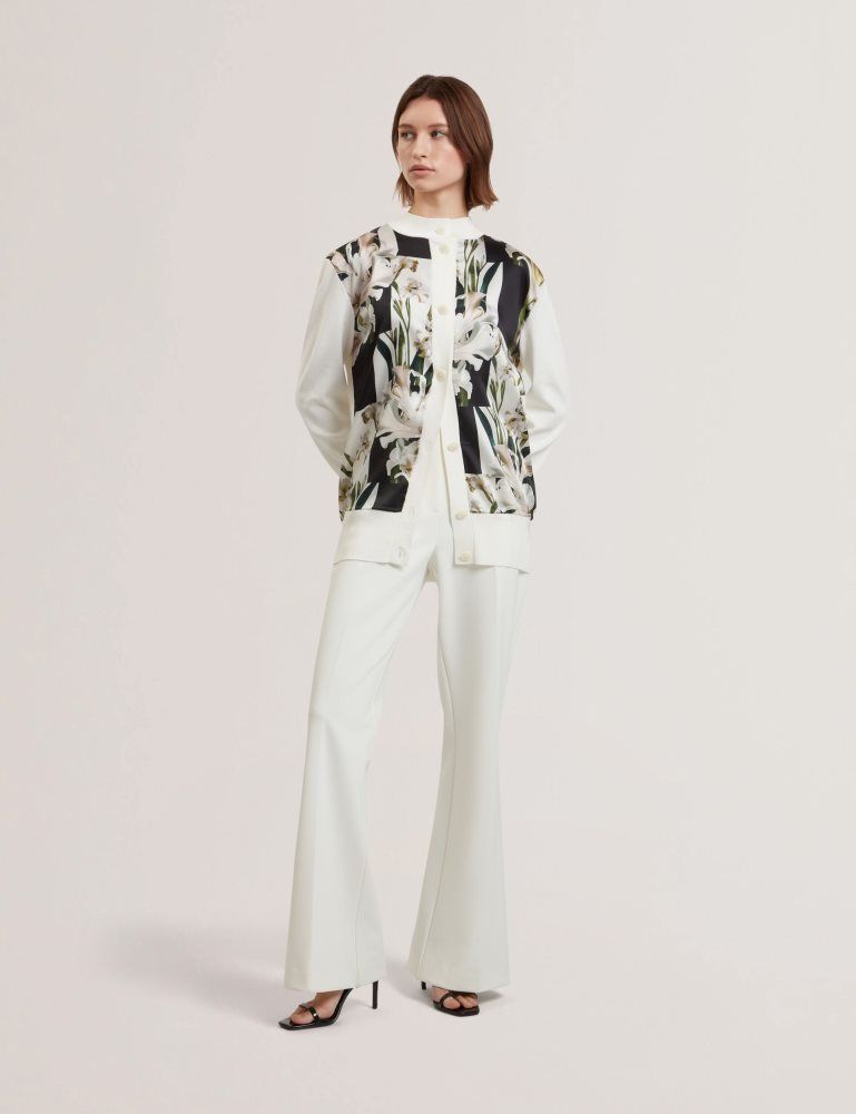 Ted Baker Belviaa - Printed Woven Front Longline Cardigan Blanche | 625913-NZV